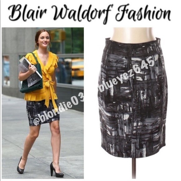 Vince black and white Brushstroke pencil skirt 10